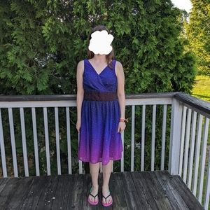 eShakti Ombre star print georgette surplice midi dress